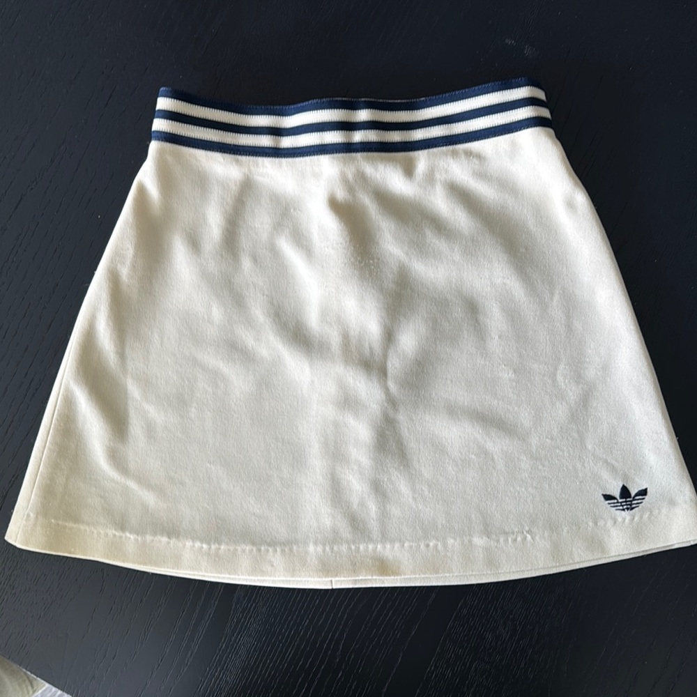 Vintage Adidas Cream Skirt with Blue Striped Waistband